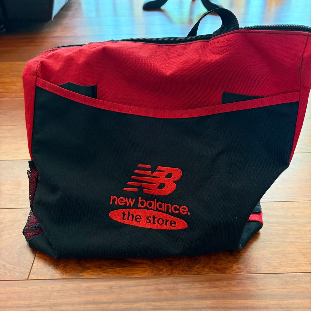 New Balance The Store Embroidered Logo Tote Bag Red Black Canvas Zip Top Gym Bag